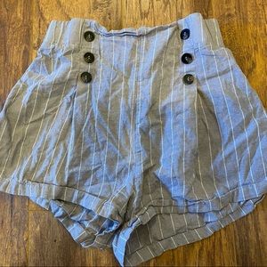 Lightweight linen button front stripe pinup retro vintage style shorts